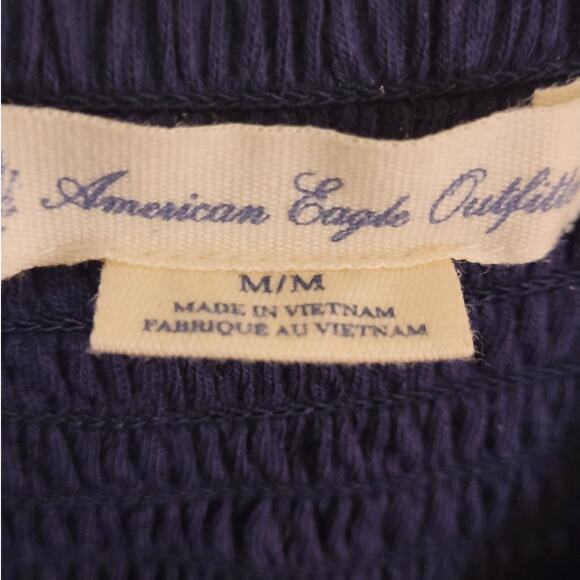 American Eagle Navy Ruffle Mini Dress M Balletcore Minimal Tiered Cotton Modal - Picture 6 of 11